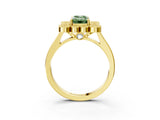 Yellow gold Fancy Green Emerald  Halo Diamond Cluster Engagement Ring with Milgrain Bezel Setting and Solitaire Band_30