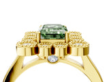 Yellow gold Fancy Green Emerald  Halo Diamond Cluster Engagement Ring with Milgrain Bezel Setting and Solitaire Band_31