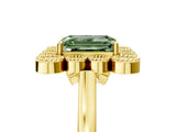 Yellow gold Fancy Green Emerald  Halo Diamond Cluster Engagement Ring with Milgrain Bezel Setting and Solitaire Band_32