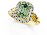 Yellow gold Fancy Green Emerald  Halo Diamond Engagement Ring with Filigree Band and Four-Prong Setting_82