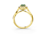 Yellow gold Fancy Green Emerald  Halo Diamond Engagement Ring with Filigree Band and Four-Prong Setting_84