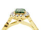 Yellow gold Fancy Green Emerald  Halo Diamond Engagement Ring with Filigree Band and Four-Prong Setting_85