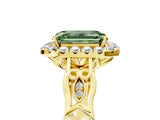 Yellow gold Fancy Green Emerald  Halo Diamond Engagement Ring with Filigree Band and Four-Prong Setting_86