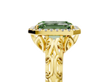 Yellow gold Fancy Green Emerald  Halo Diamond Engagement Ring with Intricate Filigree Band and Four-Prong Setting_42