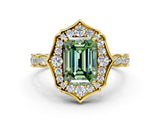 Yellow gold Fancy Green Emerald  Halo Diamond Engagement Ring with Milgrain Band and Four-Prong Setting_37