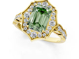 Yellow gold Fancy Green Emerald  Halo Diamond Engagement Ring with Milgrain Band and Four-Prong Setting_38
