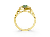 Yellow gold Fancy Green Emerald  Halo Diamond Engagement Ring with Milgrain Band and Four-Prong Setting_40