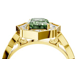 Yellow gold Fancy Green Emerald  Halo Diamond Engagement Ring with Milgrain Band and Four-Prong Setting_41