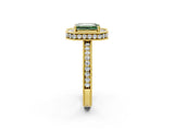 Yellow gold Fancy Green Emerald  Halo Diamond Engagement Ring with Milgrain Pave Band and Four-Prong Setting_14