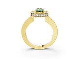 Yellow gold Fancy Green Emerald  Halo Diamond Engagement Ring with Milgrain Pave Band and Four-Prong Setting_15