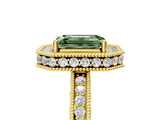 Yellow gold Fancy Green Emerald  Halo Diamond Engagement Ring with Milgrain Pave Band and Four-Prong Setting_17