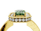 Yellow gold Fancy Green Emerald  Halo Diamond Engagement Ring with Milgrain Pave Band and Four-Prong Setting_42