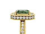 Yellow gold Fancy Green Emerald  Halo Diamond Engagement Ring with Milgrain Pave Band and Four-Prong Setting_43