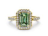 Yellow gold Fancy Green Emerald  Halo Diamond Engagement Ring with Pavé Band and Four-Prong Setting_93