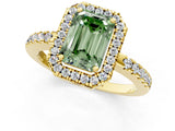 Yellow gold Fancy Green Emerald  Halo Diamond Engagement Ring with Pavé Band and Four-Prong Setting_94