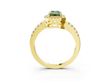 Yellow gold Fancy Green Emerald  Halo Diamond Engagement Ring with Pavé Band and Four-Prong Setting_96