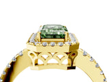 Yellow gold Fancy Green Emerald  Halo Diamond Engagement Ring with Pavé Band and Four-Prong Setting_97
