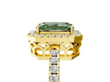 Yellow gold Fancy Green Emerald  Halo Diamond Engagement Ring with Pavé Band and Four-Prong Setting_98