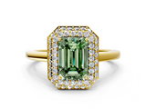 Yellow gold Fancy Green Emerald  Halo Diamond Engagement Ring with Solitaire Band and Four-Prong Setting_20