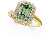 Yellow gold Fancy Green Emerald  Halo Diamond Engagement Ring with Solitaire Band and Four-Prong Setting_21