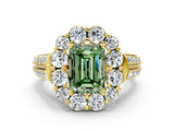Yellow gold Fancy Green Emerald  Halo Diamond Engagement Ring with Split Shank and Prong Setting_66