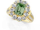 Yellow gold Fancy Green Emerald  Halo Diamond Engagement Ring with Split Shank and Prong Setting_67