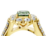 Yellow gold Fancy Green Emerald  Halo Diamond Engagement Ring with Split Shank and Prong Setting_70