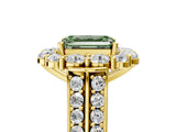 Yellow gold Fancy Green Emerald  Halo Diamond Engagement Ring with Split Shank and Prong Setting_71