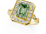 Yellow gold Fancy Green Emerald  Halo Diamond Engagement Ring with Twisted Band and Four-Prong Setting 1