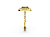 Yellow gold Fancy Green Emerald  Halo Diamond Engagement Ring with Twisted Band and Four-Prong Setting 2