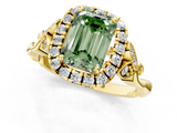 Yellow gold Fancy Green Emerald  Halo Diamond Engagement Ring with Vintage-Inspired Band and Four-Prong Setting_4