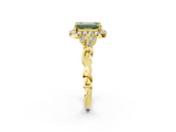 Yellow gold Fancy Green Emerald  Halo Diamond Engagement Ring with Vintage-Inspired Band and Four-Prong Setting_5