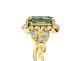 Yellow gold Fancy Green Emerald  Halo Diamond Engagement Ring with Vintage-Inspired Band and Four-Prong Setting_8