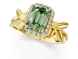 Yellow gold Fancy Green Emerald  Halo Diamond Floral Band with Four-Prong Setting_56