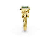 Yellow gold Fancy Green Emerald  Halo Diamond Floral Band with Four-Prong Setting_57
