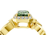 Yellow gold Fancy Green Emerald  Halo Diamond Floral Band with Four-Prong Setting_59
