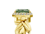 Yellow gold Fancy Green Emerald  Halo Diamond Floral Band with Four-Prong Setting_60