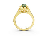 Yellow gold Fancy Green Emerald  Halo Diamond Floral Split Shank Engagement Ring 3