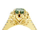 Yellow gold Fancy Green Emerald  Halo Diamond Floral Split Shank Engagement Ring 4