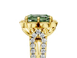 Yellow gold Fancy Green Emerald  Halo Diamond Floral Split Shank Engagement Ring 5