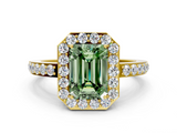 Yellow gold Fancy Green Emerald  Halo Diamond Pavé Band Ring with Prong Setting_20