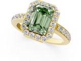 Yellow gold Fancy Green Emerald  Halo Diamond Pavé Band Ring with Prong Setting_21