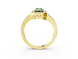 Yellow gold Fancy Green Emerald  Halo Diamond Pavé Band Ring with Prong Setting_23