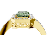Yellow gold Fancy Green Emerald  Halo Diamond Pavé Band Ring with Prong Setting_24