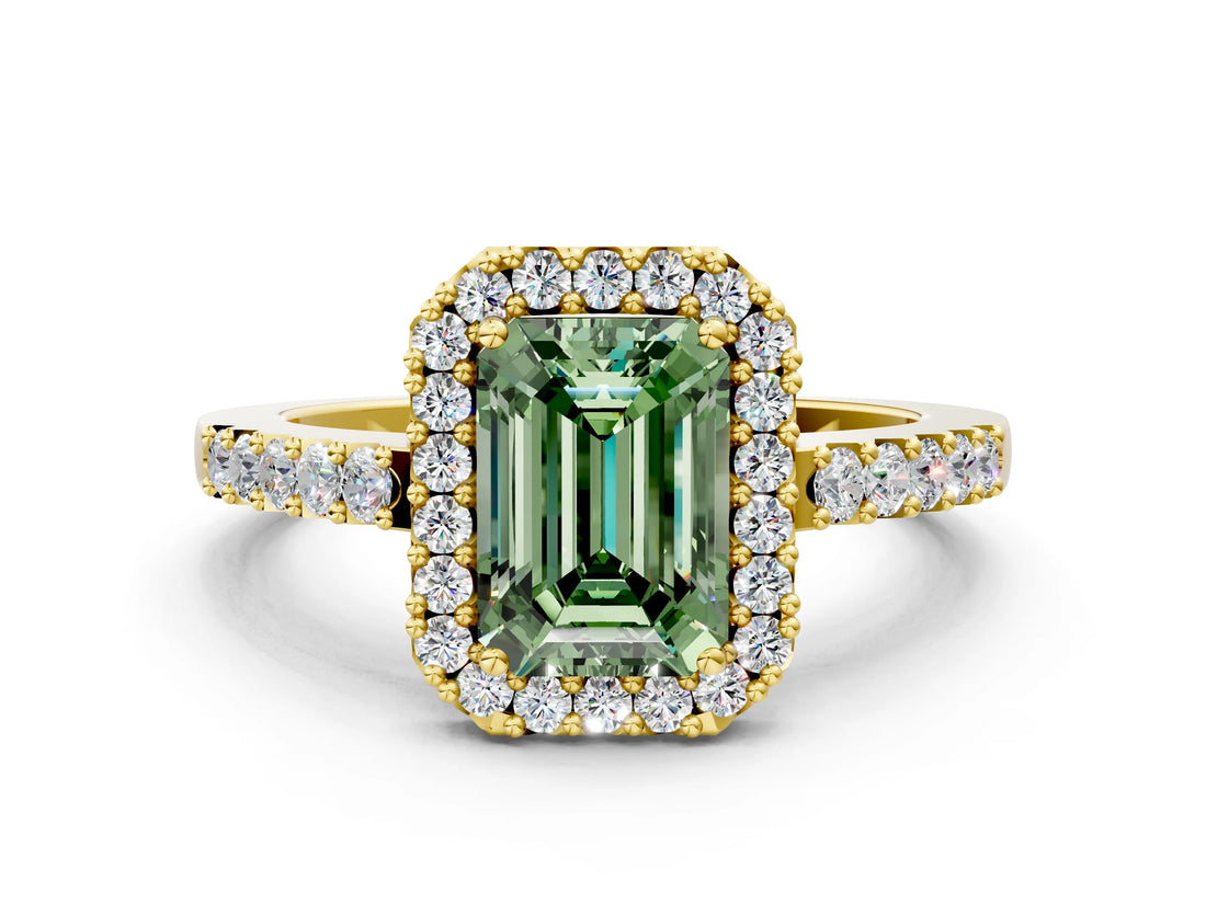 Yellow gold Fancy Green Emerald  Halo Diamond Pavé Solitaire Ring_69