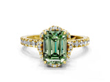 Yellow gold Fancy Green Emerald  Halo Diamond Pave Band Ring with Four-Prong Setting_15