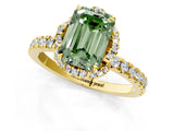 Yellow gold Fancy Green Emerald  Halo Diamond Pave Band Ring with Four-Prong Setting_16