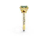 Yellow gold Fancy Green Emerald  Halo Diamond Pave Band Ring with Four-Prong Setting_17