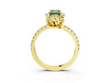 Yellow gold Fancy Green Emerald  Halo Diamond Pave Band Ring with Four-Prong Setting_18