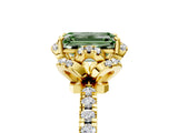 Yellow gold Fancy Green Emerald  Halo Diamond Pave Band Ring with Four-Prong Setting_20